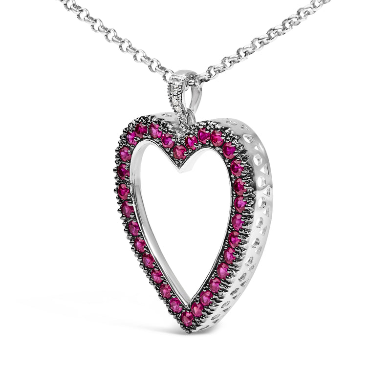 Bids.com 18K 1/3 Cttw Diamond and Red Ruby Open Heart with Black Rhodium 18" Pendant Necklace (G-H Color, VS2-SI1 Clarity) Necklaces
