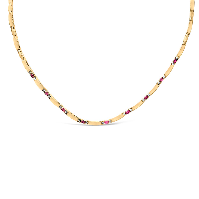 Bids.com 14K Yellow Gold Red Ruby and 3/8 Cttw Diamond Alternating Link Necklace Necklaces