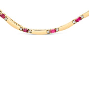 Bids.com 14K Yellow Gold Red Ruby and 3/8 Cttw Diamond Alternating Link Necklace Necklaces