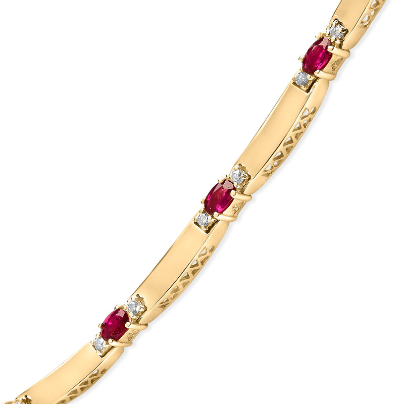 Bids.com 14K Yellow Gold Red Ruby and 3/8 Cttw Diamond Alternating Link Necklace Necklaces