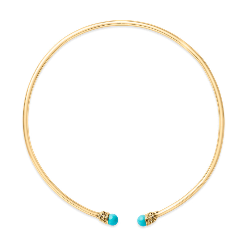Bids.com 18K Yellow Gold Sculpted Collar Necklace with Turquoise Cabochon Ends Necklaces