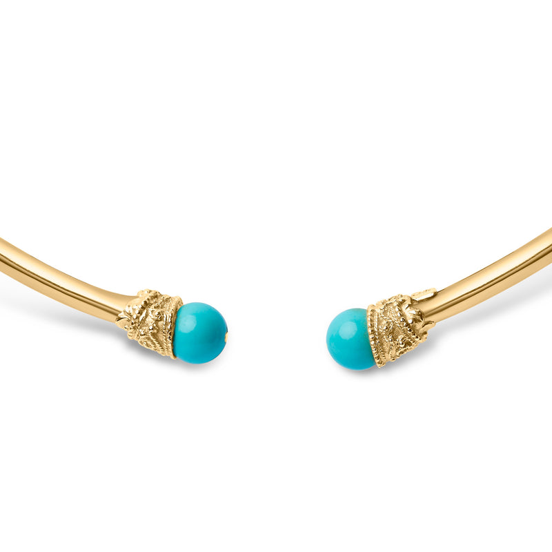 Bids.com 18K Yellow Gold Sculpted Collar Necklace with Turquoise Cabochon Ends Necklaces