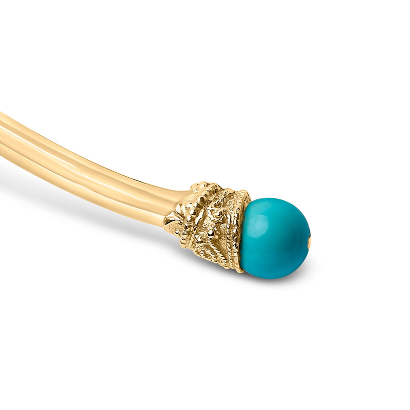 Bids.com 18K Yellow Gold Sculpted Collar Necklace with Turquoise Cabochon Ends Necklaces