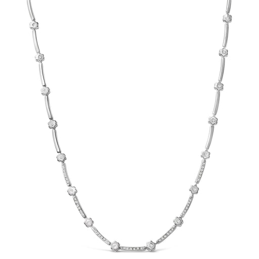 Bids.com 14K White Gold 1.0 Cttw Diamond Flower and Bar Station Necklace Necklaces