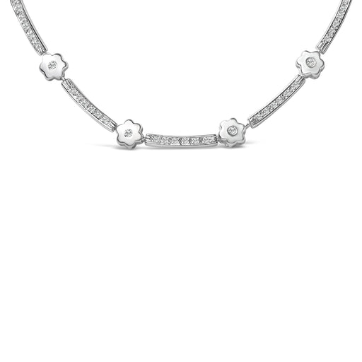 Bids.com 14K White Gold 1.0 Cttw Diamond Flower and Bar Station Necklace Necklaces