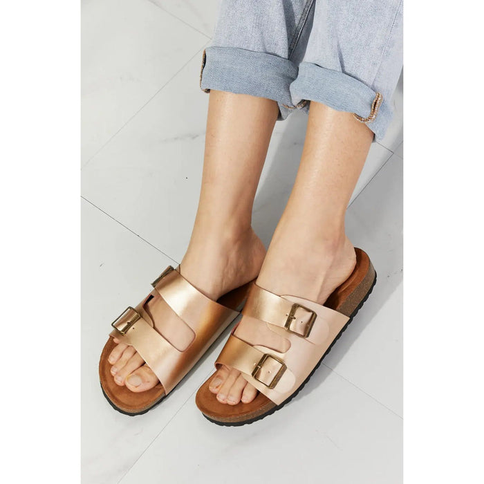 MMShoes Best Life Double-Banded Slide Sandal in Gold