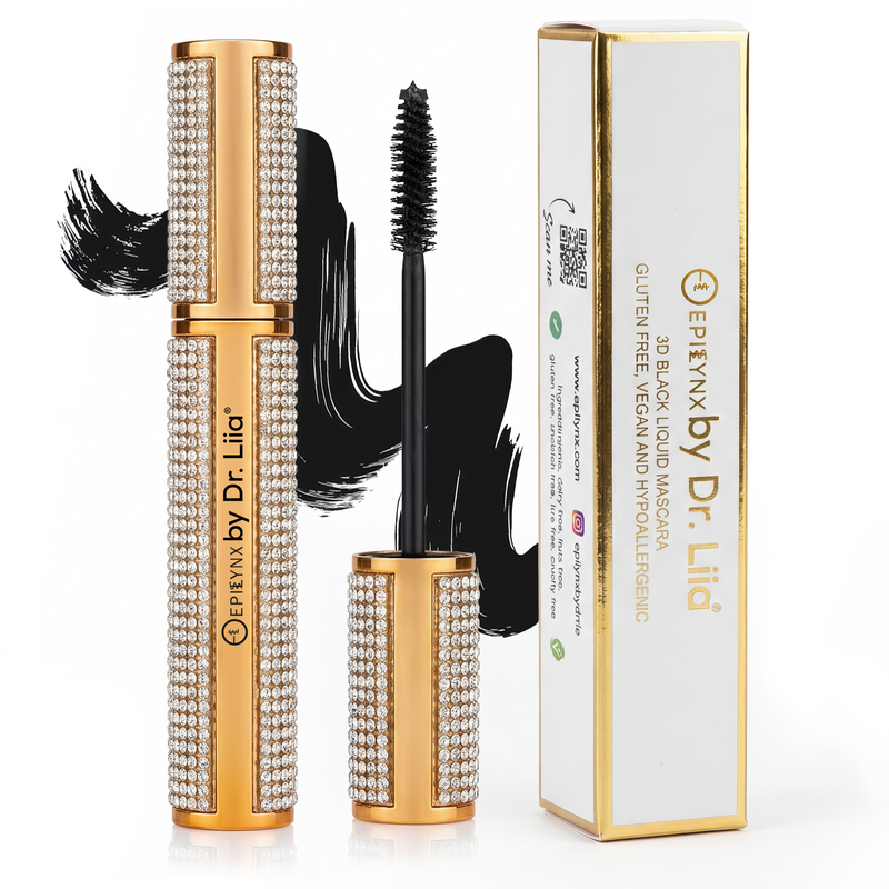 EpiLynx Mega Volume Vegan Mascara Black and Blue – Smudge-Proof with Handmade Diamond Case