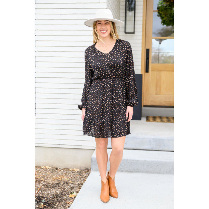 Make Your Happiness Long Sleeve Dress in Black