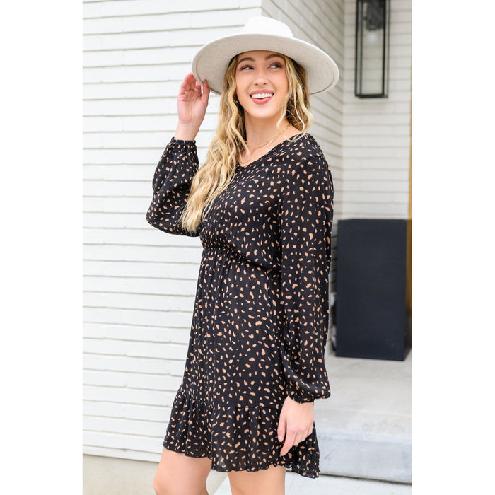 Make Your Happiness Long Sleeve Dress in Black