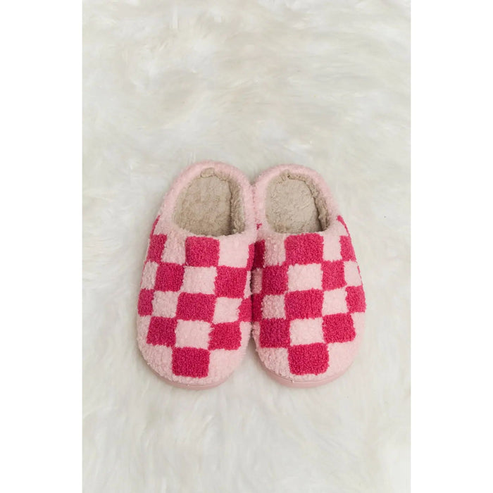 Melody Checkered Print Plush Slide Slippers