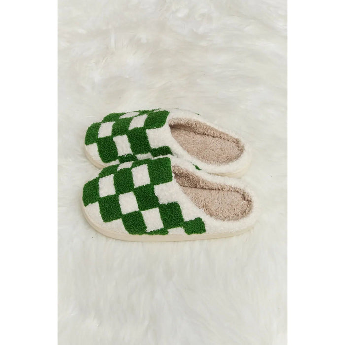 Melody Checkered Print Plush Slide Slippers