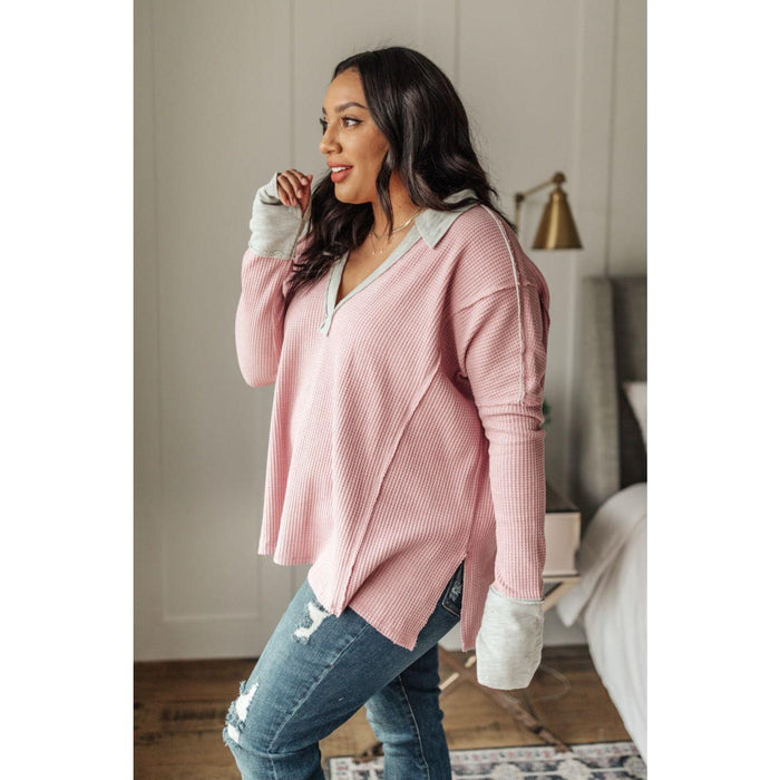 Mia Waffle Knit Long Sleeve In Pink