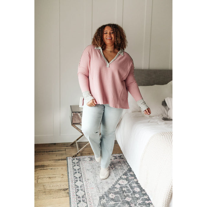 Mia Waffle Knit Long Sleeve In Pink