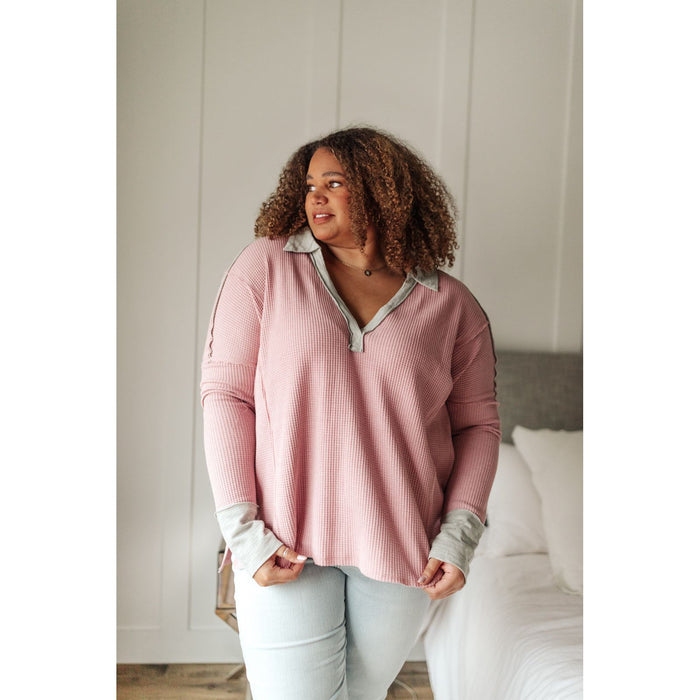 Mia Waffle Knit Long Sleeve In Pink