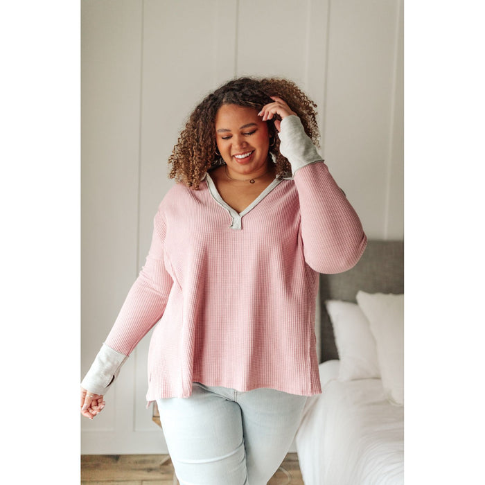 Mia Waffle Knit Long Sleeve In Pink