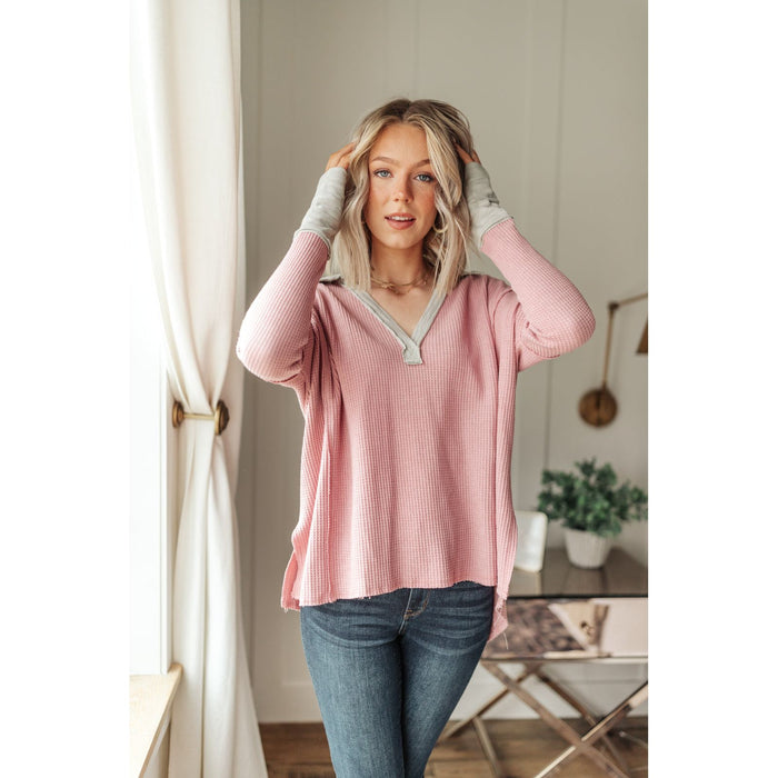 Mia Waffle Knit Long Sleeve In Pink