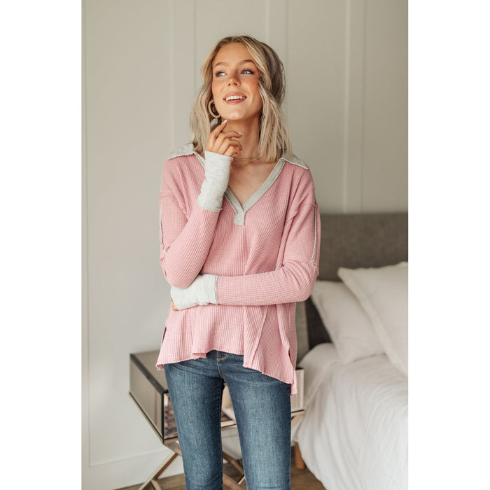 Mia Waffle Knit Long Sleeve In Pink