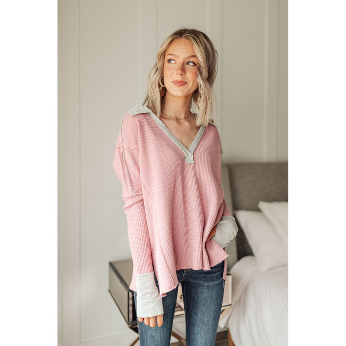 Mia Waffle Knit Long Sleeve In Pink