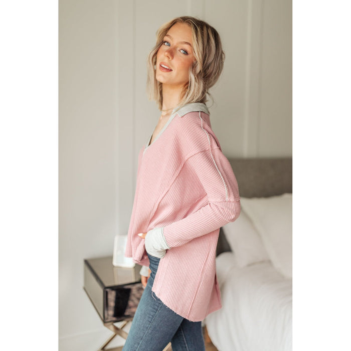 Mia Waffle Knit Long Sleeve In Pink