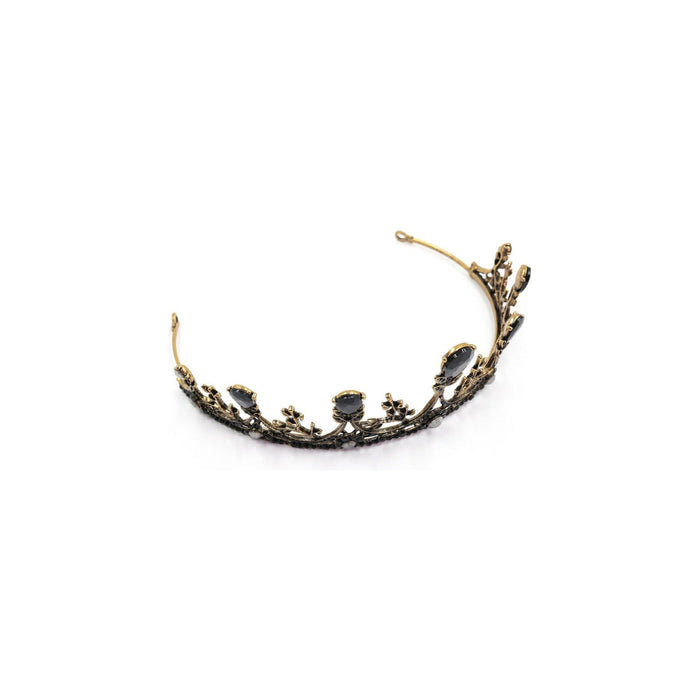 The Bullish Store - Midnight Blossom Tiara Crown In Gold With Black Gems | Royalty Crown Party Or Bridal Hair Accessory