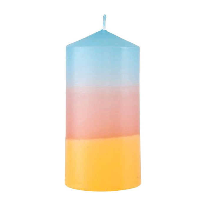 Mini Pillar Candle in Blue Pink Orange | Tri-Colored Ombre Aesthetic Table Candle 4.75"