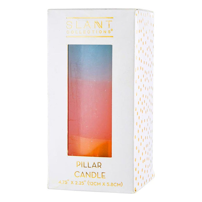 The Bullish Store - Mini Pillar Candle In Blue Pink Orange | Tri-Colored Ombre Aesthetic Table Candle 4.75"