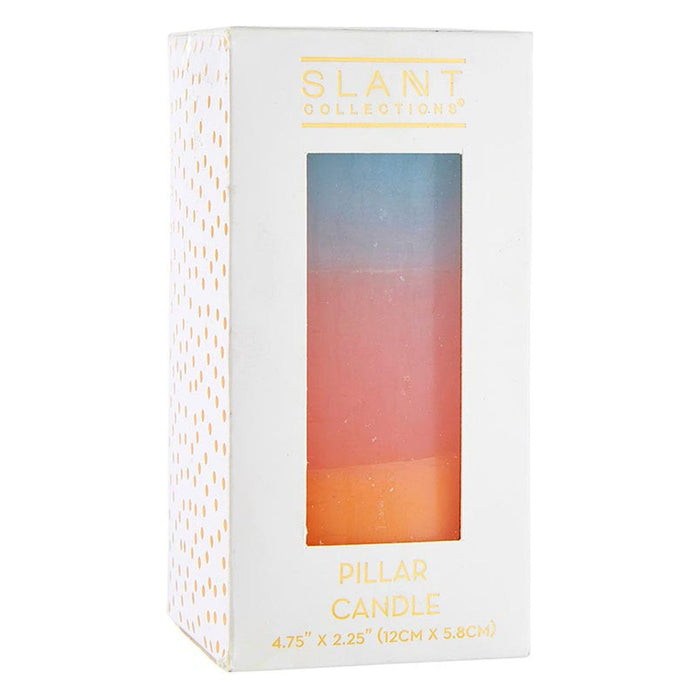 The Bullish Store - Mini Pillar Candle In Blue Pink Orange | Tri-Colored Ombre Aesthetic Table Candle 4.75"