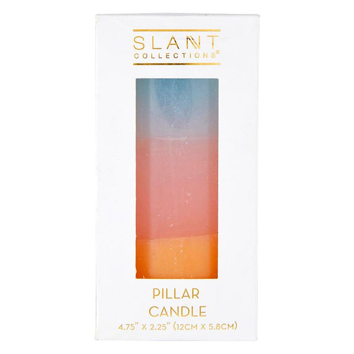 The Bullish Store - Mini Pillar Candle In Blue Pink Orange | Tri-Colored Ombre Aesthetic Table Candle 4.75"