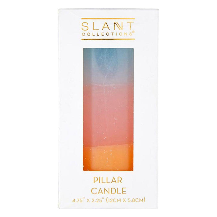 Mini Pillar Candle in Blue Pink Orange | Tri-Colored Ombre Aesthetic Table Candle 4.75"