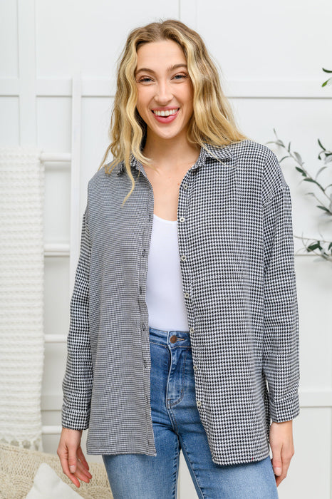 Mixed Houndstooth Button Up Top