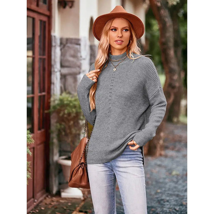 Mock Neck Dropped Shoulder Sweater