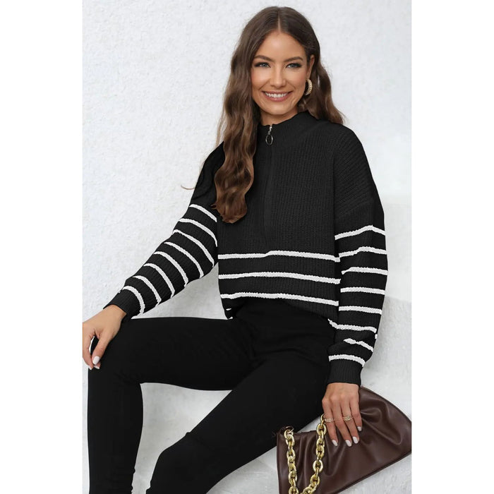 Mock Neck Long Sleeve Zip-Up Sweater