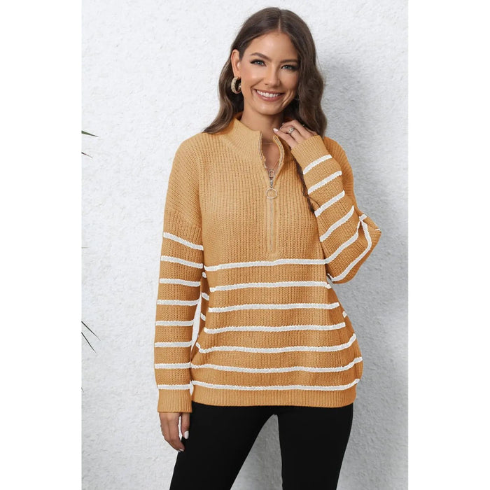 Mock Neck Long Sleeve Zip-Up Sweater