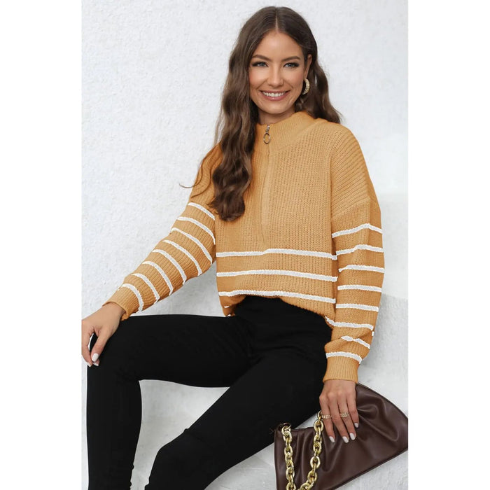 Mock Neck Long Sleeve Zip-Up Sweater