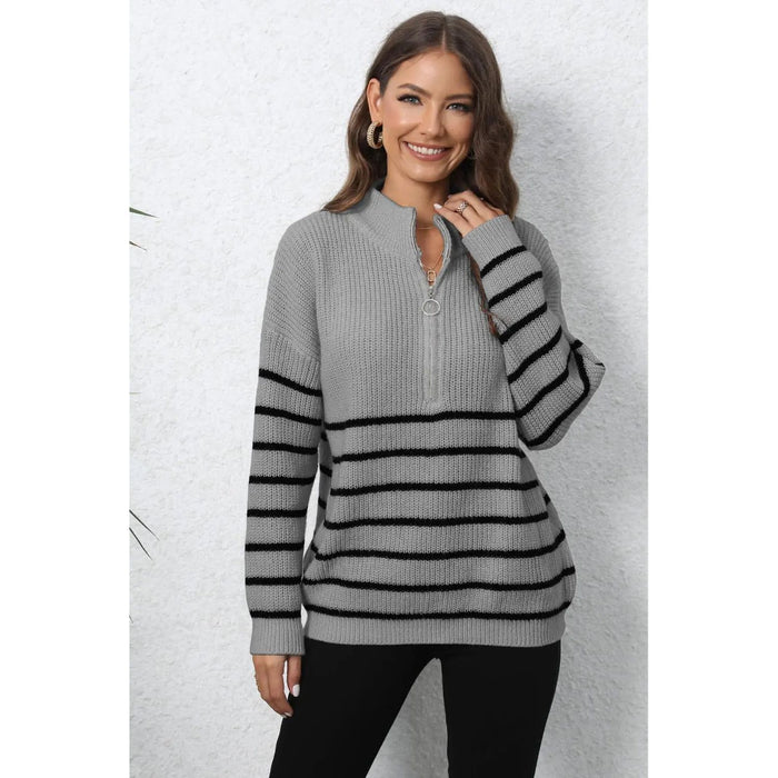 Mock Neck Long Sleeve Zip-Up Sweater