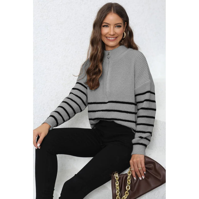 Mock Neck Long Sleeve Zip-Up Sweater