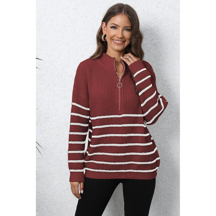 Mock Neck Long Sleeve Zip-Up Sweater