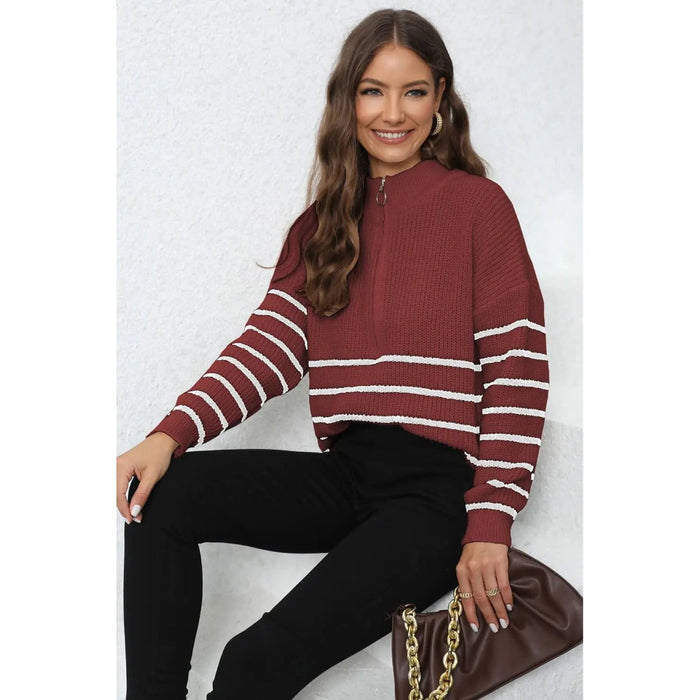 Mock Neck Long Sleeve Zip-Up Sweater