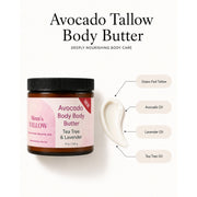 Mom’s Tallow Avocado Tallow Body Butter (8 oz) White Smoke UNSCENTED,Classic- Lavender & Tea Tree