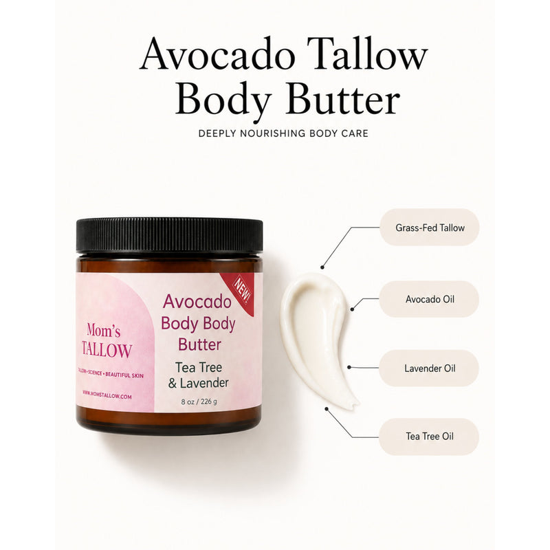 Mom’s Tallow Avocado Tallow Body Butter (8 oz) White Smoke UNSCENTED,Classic- Lavender & Tea Tree