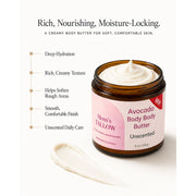 Mom’s Tallow Avocado Tallow Body Butter (8 oz) White Smoke UNSCENTED,Classic- Lavender & Tea Tree