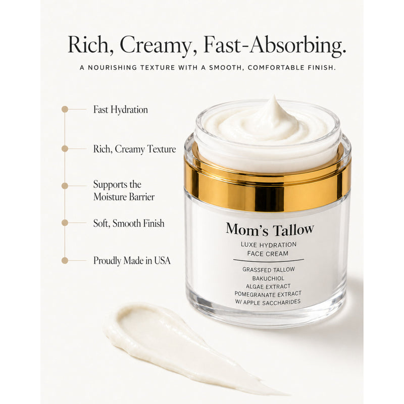 Mom’s Tallow Luxe Hydration Tallow Face Cream White Smoke 1.7 oz as pictured,4 oz amber glass,8 oz amber glass