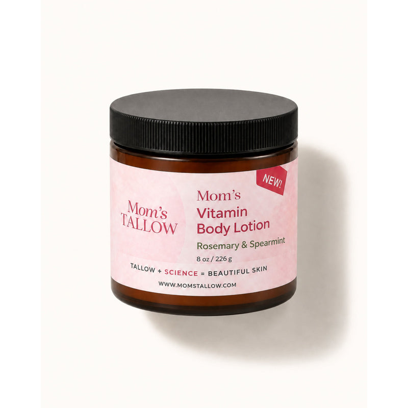 Mom’s Tallow Vitamin-Infused Tallow Body Lotion White Smoke Classic- Rosemary & Spearmint (Large 8 oz)