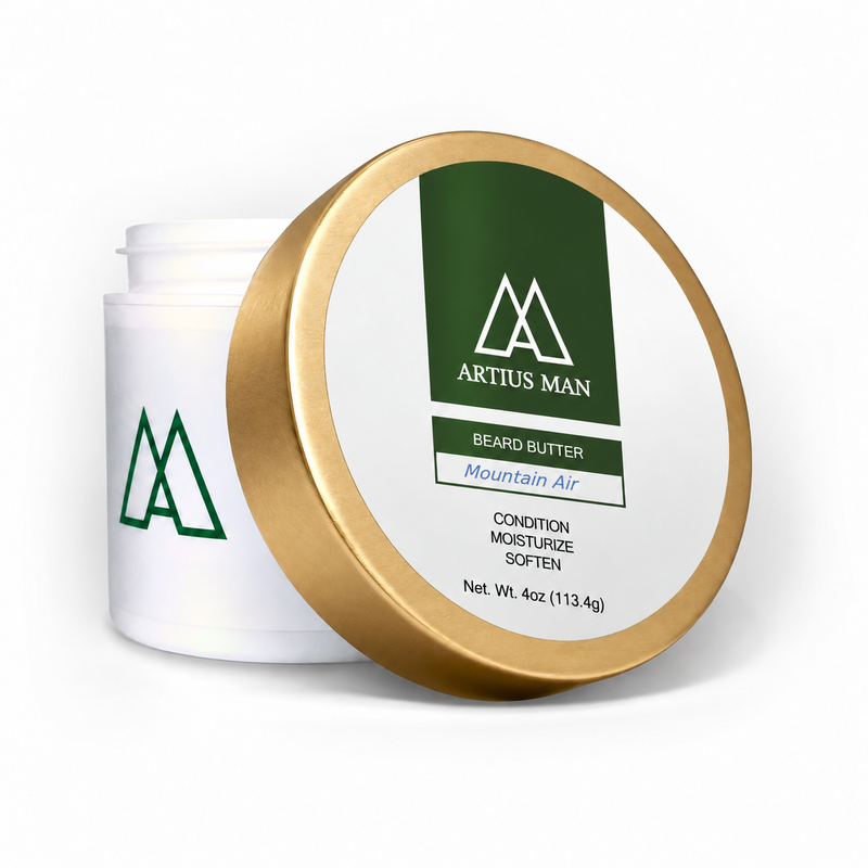 Artius Man Mountain Air Beard Butter – Crisp Pine and Mint Beard Conditioner (4 oz) White Smoke