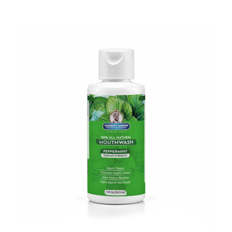 Garner's Garden Travel Sized - Natural Mouthwash | H2O2 | Fluoride Free Oral Care White Smoke 2 oz / Regular Strength / Peppermint (Original)
