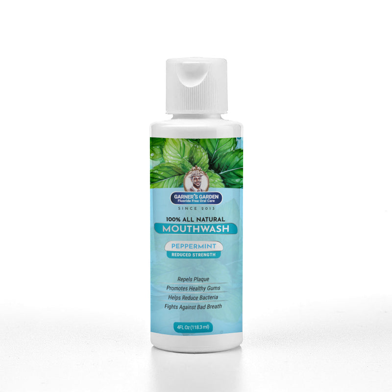 Garner's Garden Travel Sized - Natural Mouthwash | H2O2 | Fluoride Free Oral Care White Smoke 4 oz / Reduced Strength / Peppermint (Original)