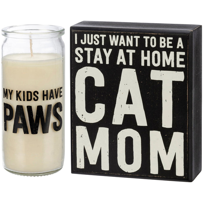 My Kids Have Paws Cat Mom Box Sign And Candle Giftable Set