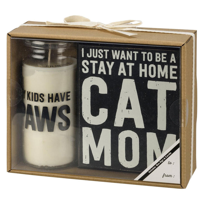 My Kids Have Paws Cat Mom Box Sign And Candle Giftable Set