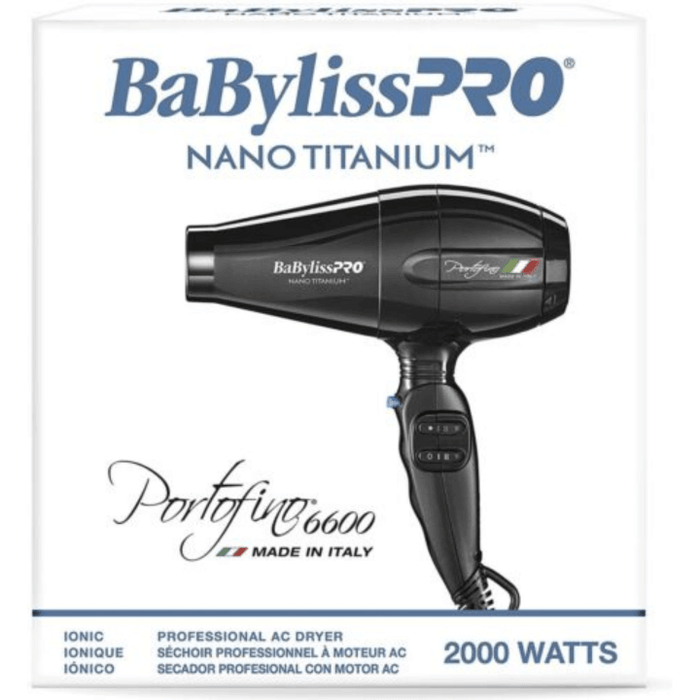 Babylisspro Nano Titanium Portofino 6600 Full-Size Hair Dryer, Black #Bnt6610N