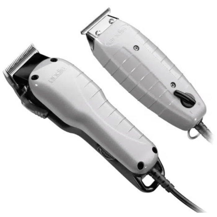 Andis Barber Combo Clipper & Trimmer #66615 & Cordless Titanium Profoil Shaver Ts-2 #17200 + Water Spray + Fade Brush + Neck Duster + Straight Edge Razor Combo Set